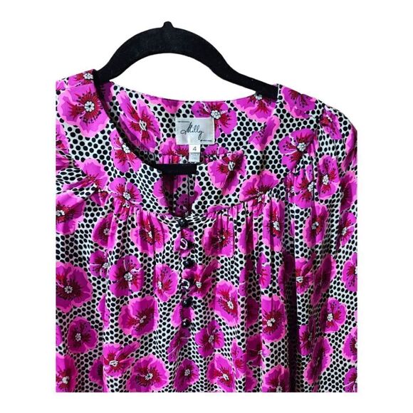 MILLY Polka Dot & Floral Tunic Top Blouse - Size 4 - Picture 3 of 7